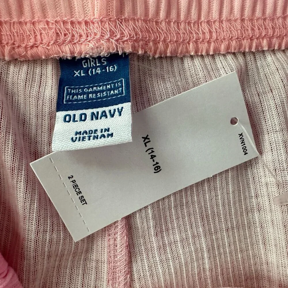 New Old Navy Girls XL 2 Piece Set Short Sleeve Top Shorts Pink Orange Dip Dye